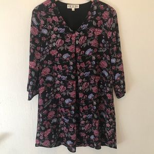 PINK ROSE floral long sleeve flowy dress